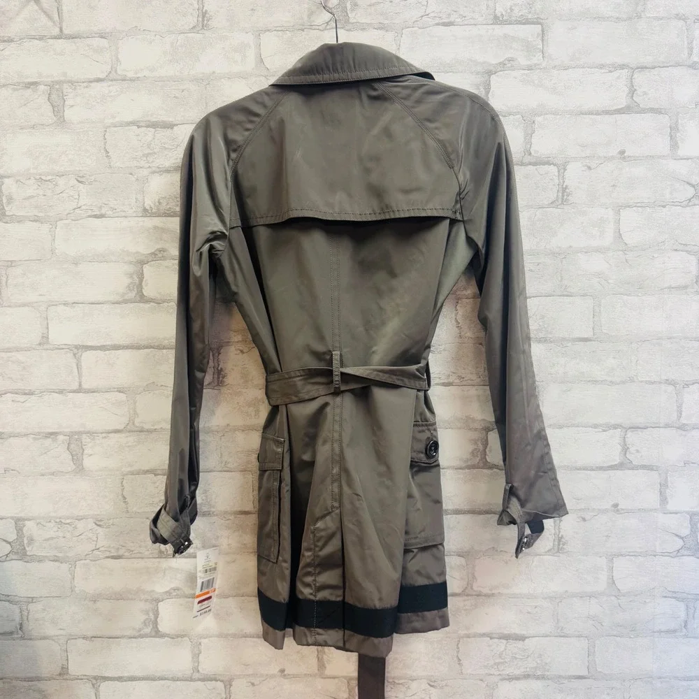 NWT Tommy Hilfiger Womens Belted Trench Coat Olive Grey Small